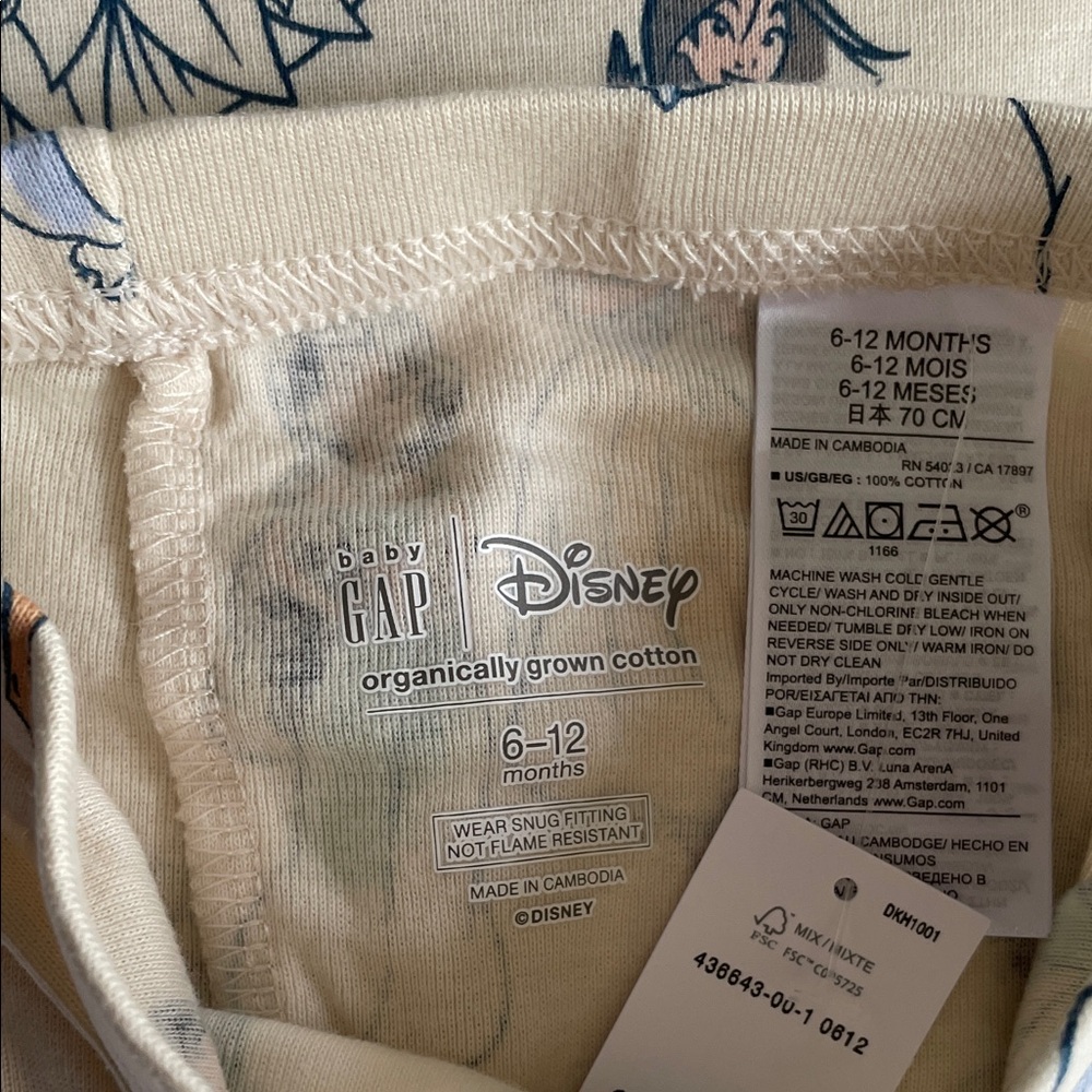 GAP Baby Disney Princess PJ Cream Blue organic cotton snug size 6-12 months - Picture 5 of 7